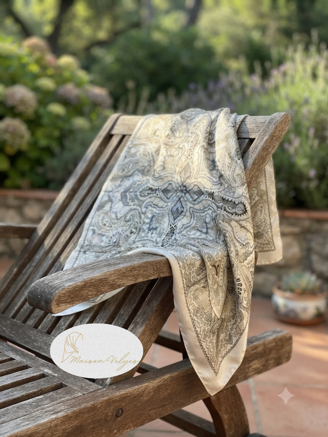 Foulard Boteh gris perle