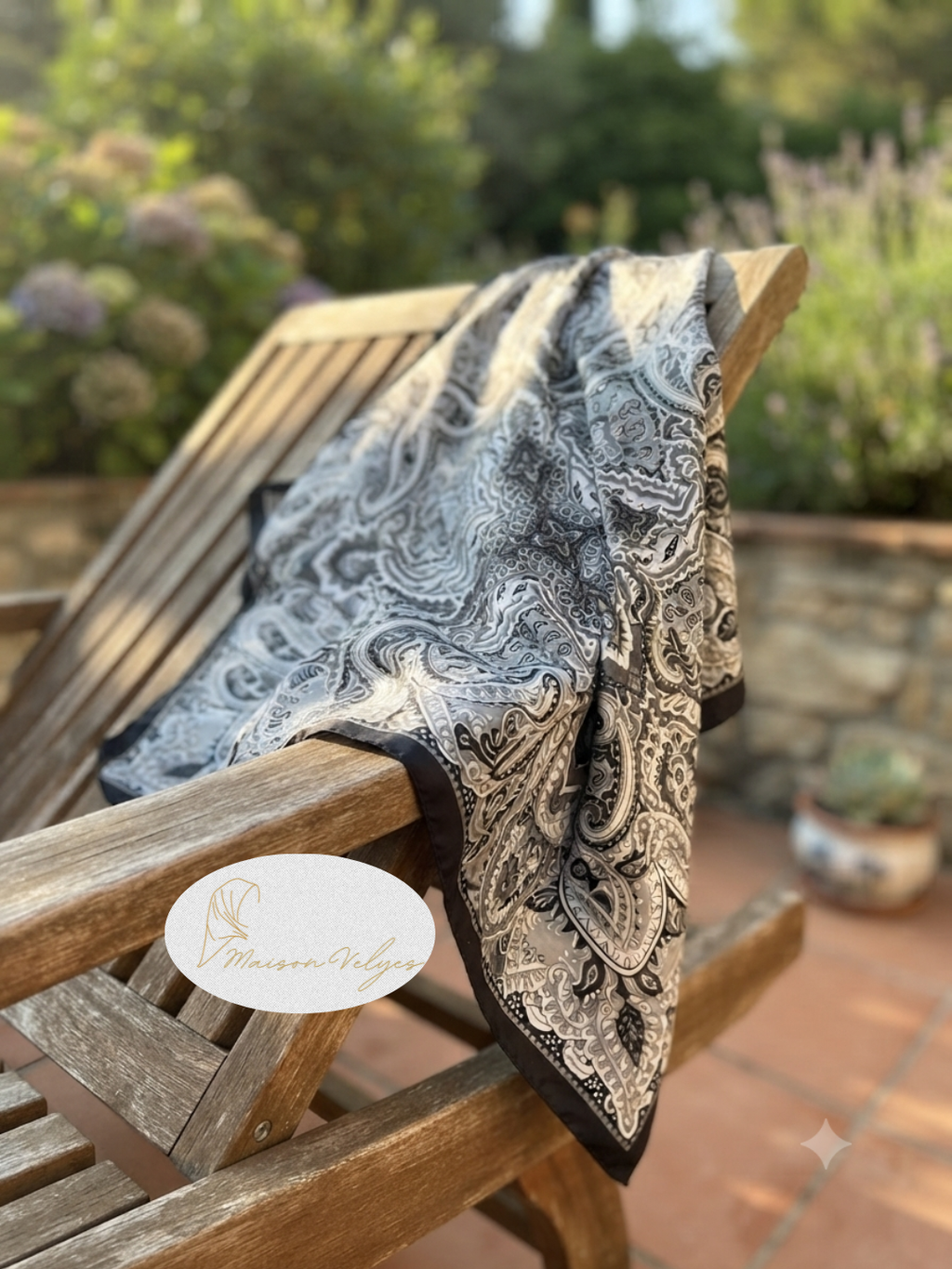 Foulard Boteh noir/gris