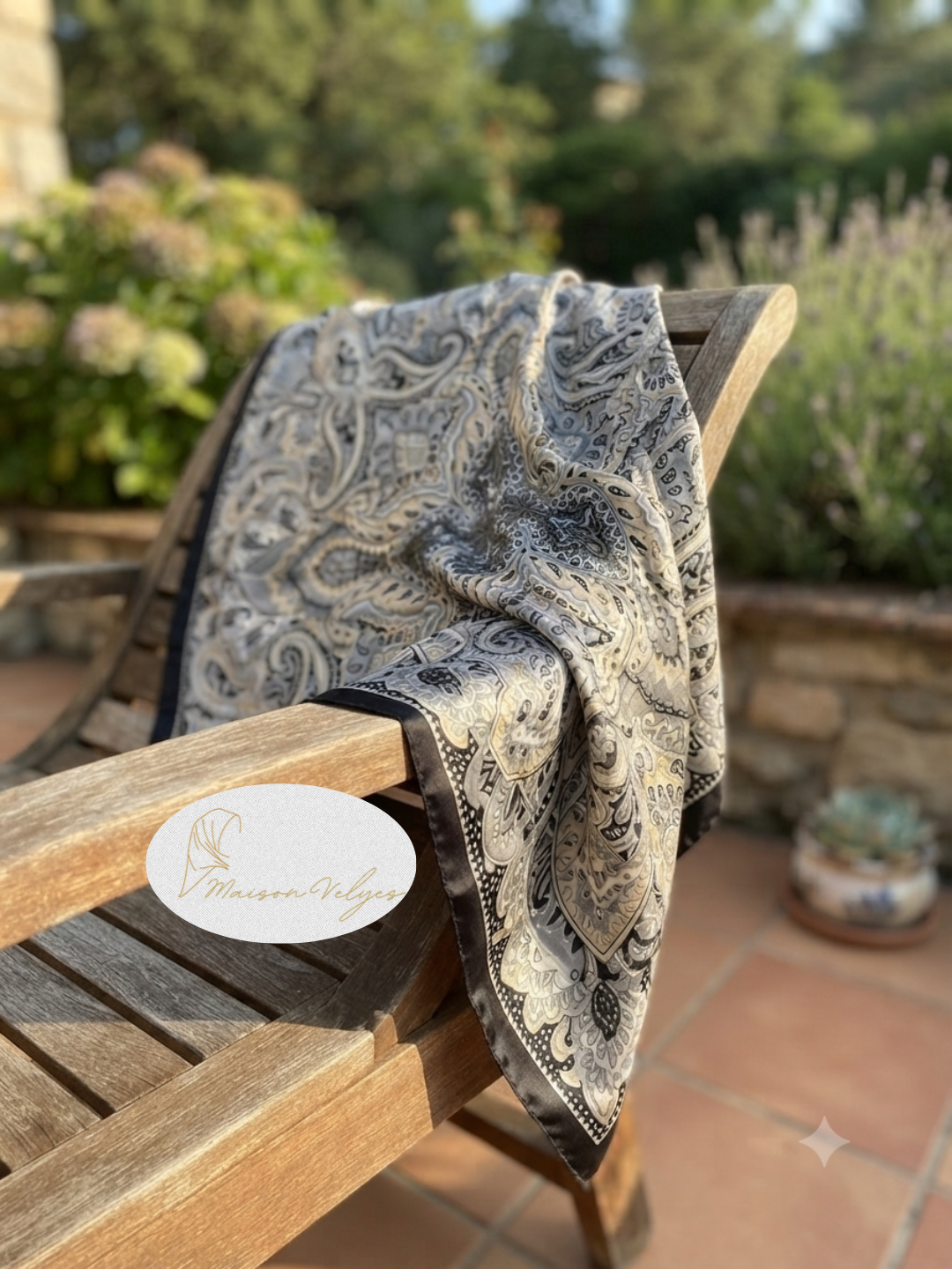 Foulard Boteh noir/beige