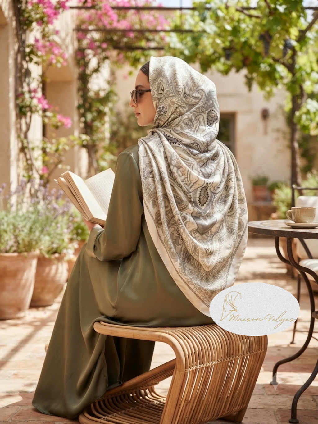 Foulard Boteh gris perle