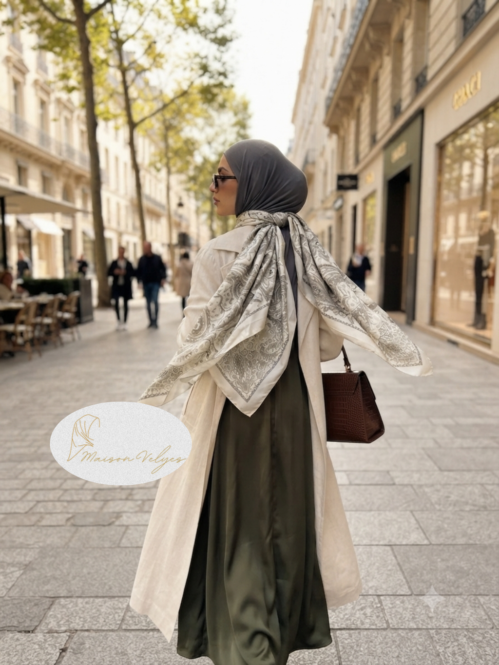 Foulard Boteh gris perle
