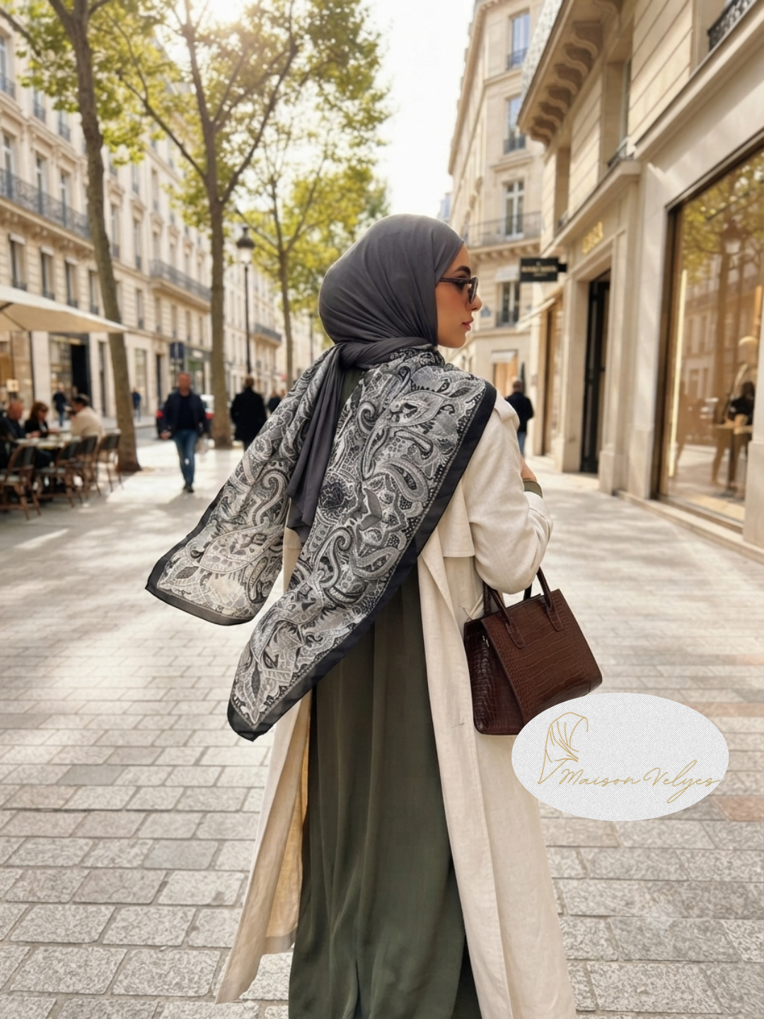 Foulard Boteh noir/gris