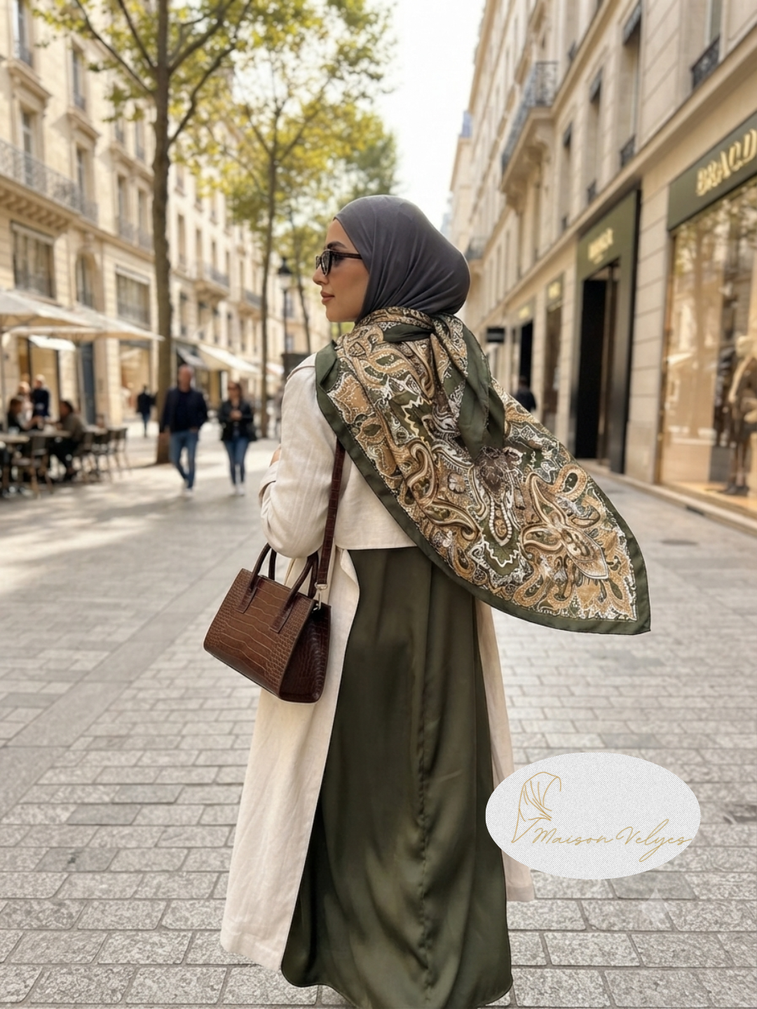 Foulard Boteh vert olive