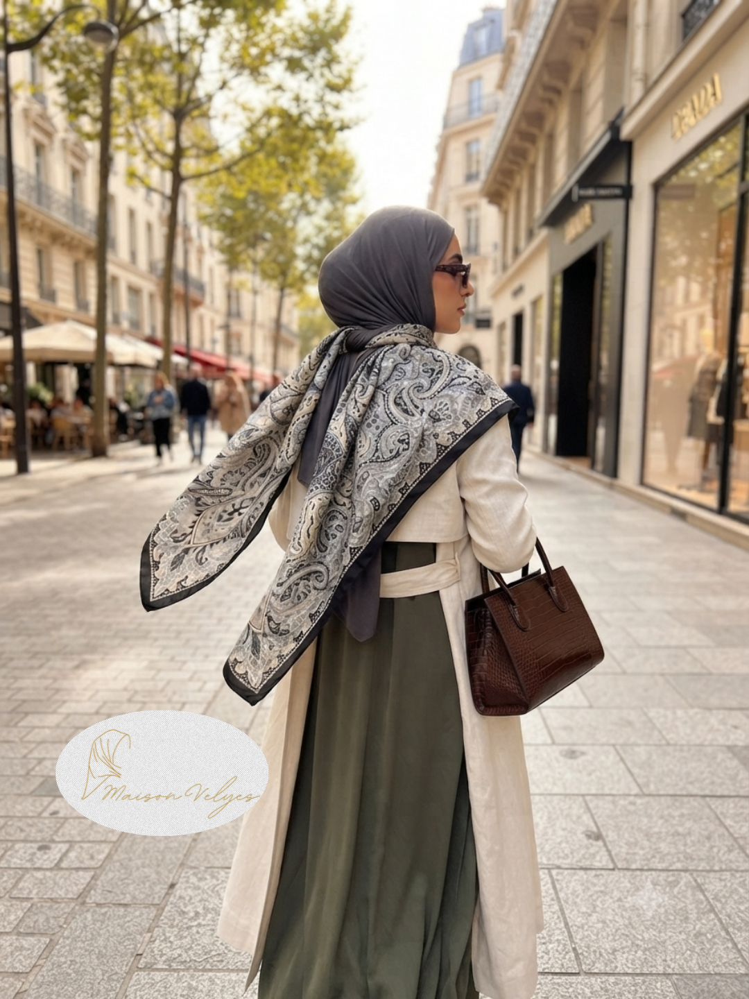 Foulard Boteh noir/beige