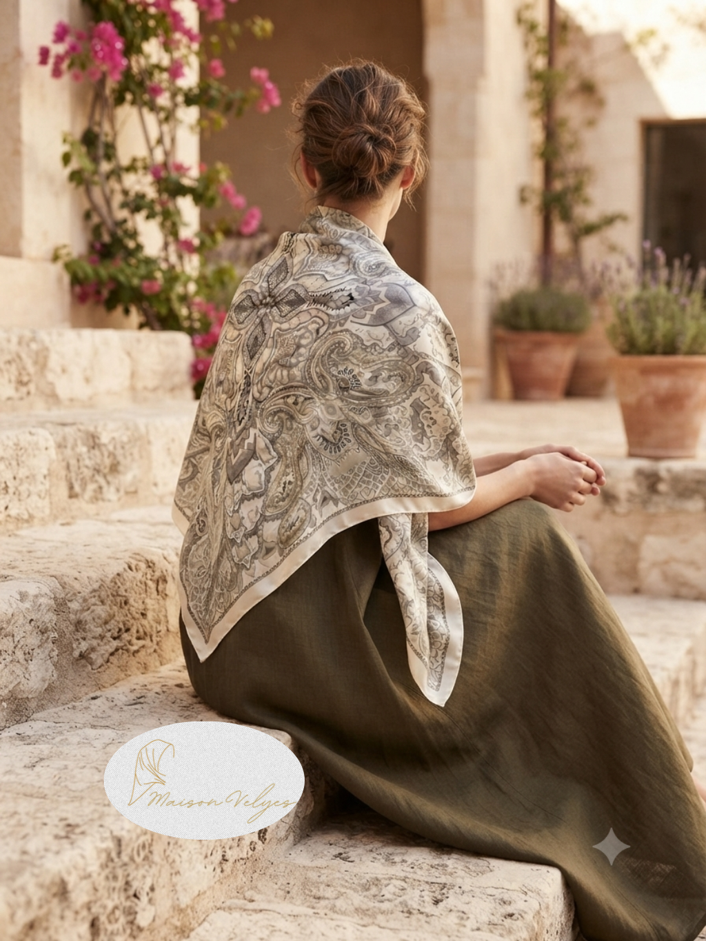 Foulard Boteh gris perle