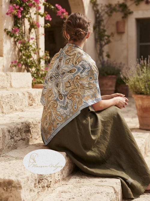 Foulard Boteh bleu clair