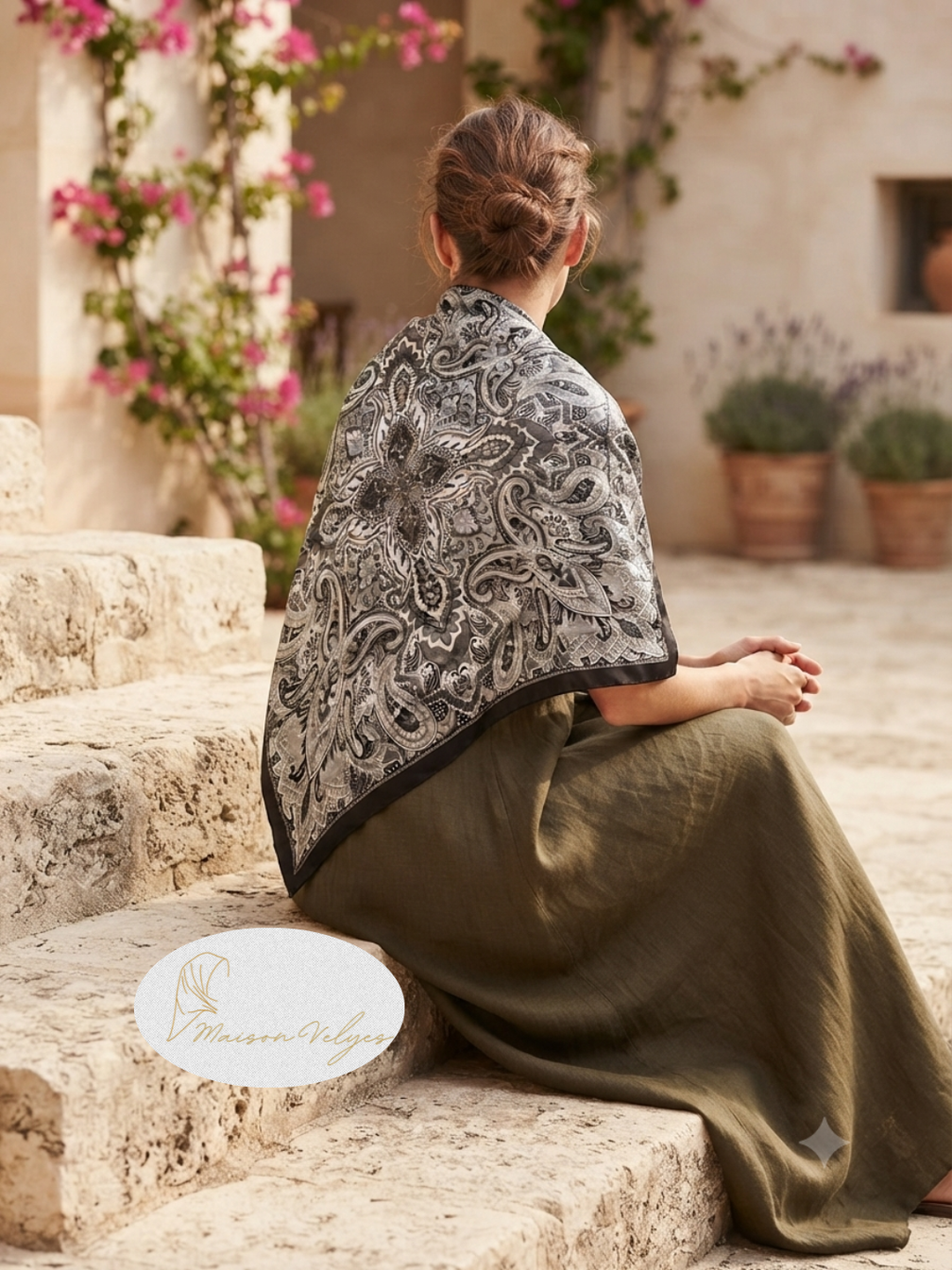 Foulard Boteh noir/gris