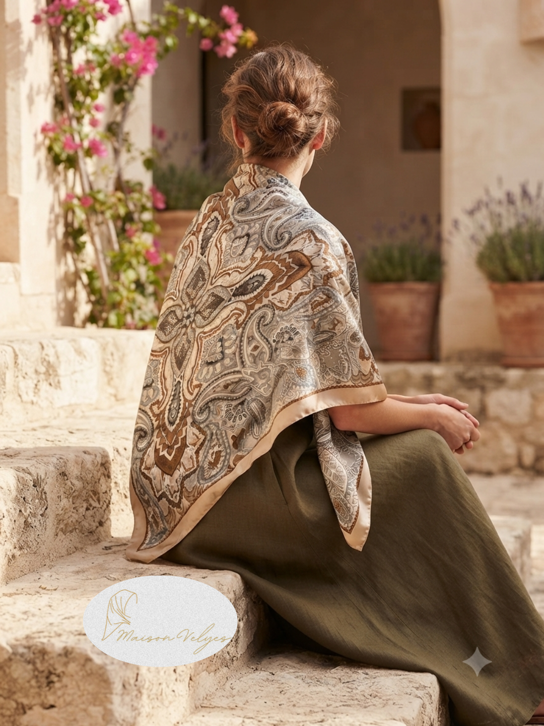 Foulard boteh marron